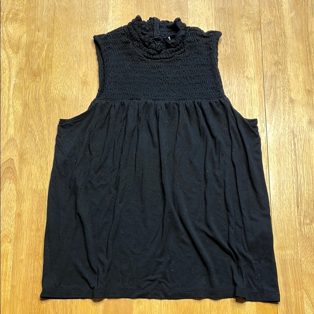 Banana Republic Black Smocked Ruffled Blouse